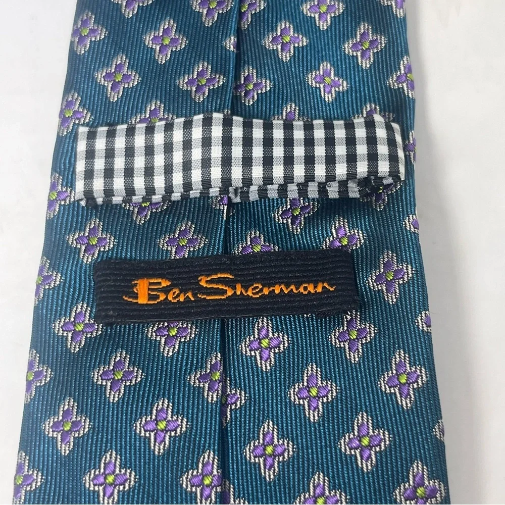 Ben Sherman Slim Patterned‎ Tie Teal with Purple Floral Pattern